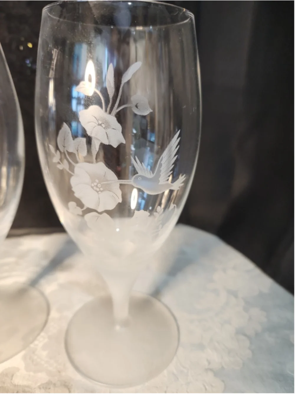 Avon Crystal Goblets, Humming Birds, Made In France, NOS